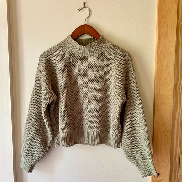 Hollister Mockneck Knitted Waffle Sweater - Pale Sage Green - Picture 2 of 12